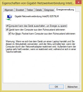 Konfiguration Netzwerkkarte für Wake on Lan